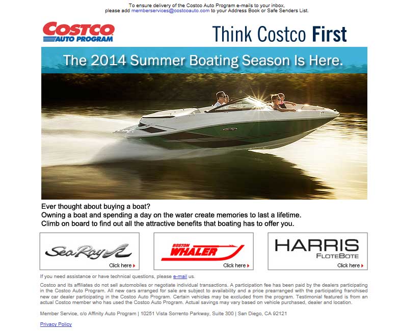 Costco Auto Program Boat Email Marketing Campaigns