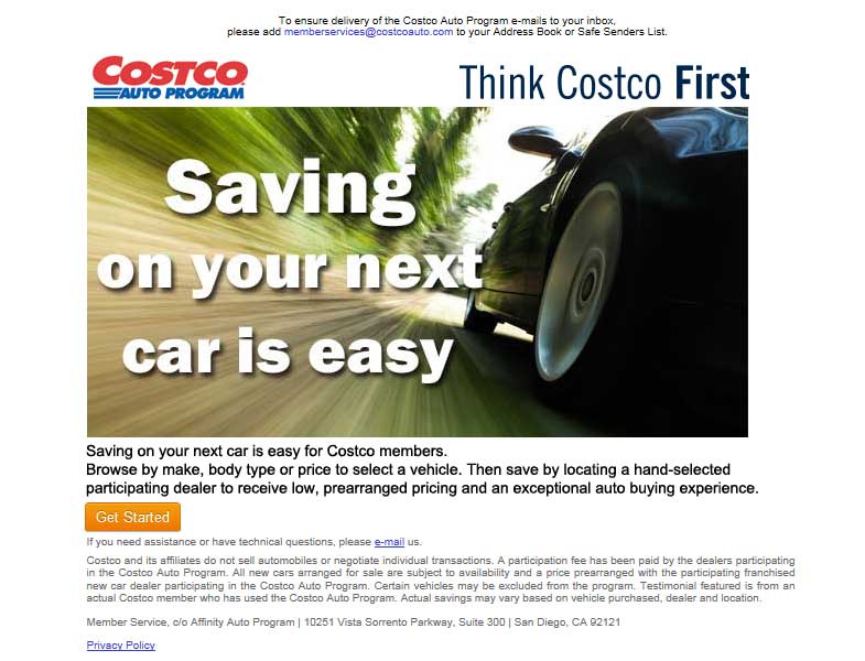 Costco Auto Program Email Marketing Campaigns